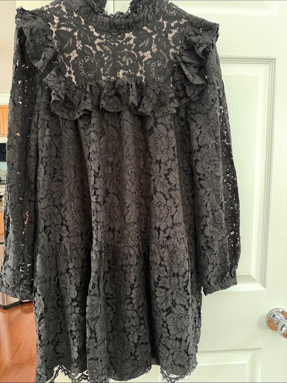 BCBG MAXAZRIA Lace Ruffle-Yoke Long Sleeve Dress - Black